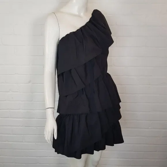 Endless Rose Anthropologie Tiered Mini Dress Medium UK 12 Black Ruffle Party NWT - Picture 1 of 15